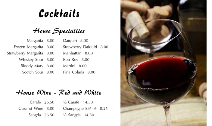 Cocktails and wine Menu